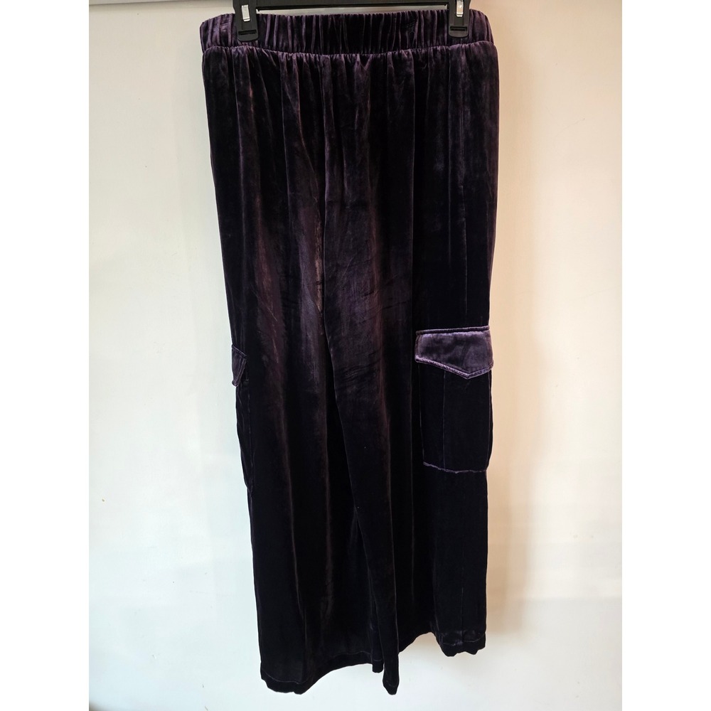 Johnny Was Jade Purple Silk Blend Velvet Cargo Wide Leg Pants L65823-9 Small